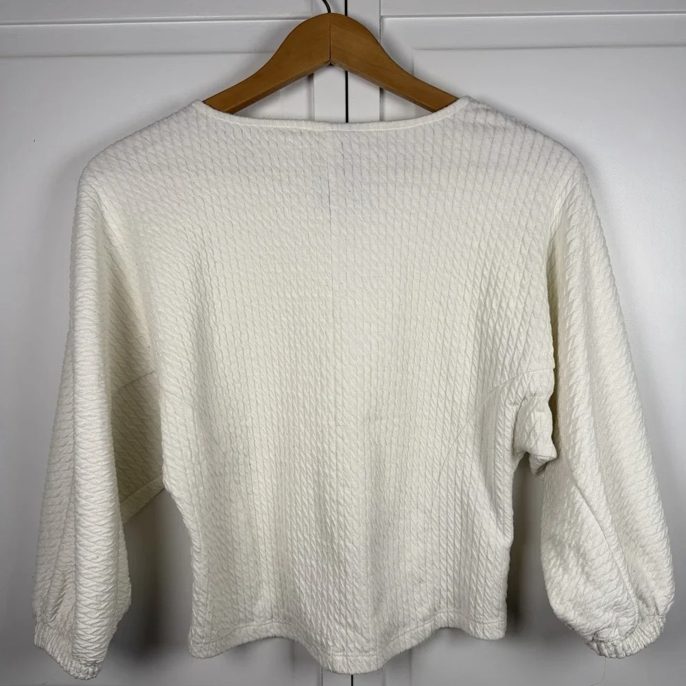 Anthropologie‎ Blouse Arya XS Cream Textured Top Balloon Puff Sleeves Popover